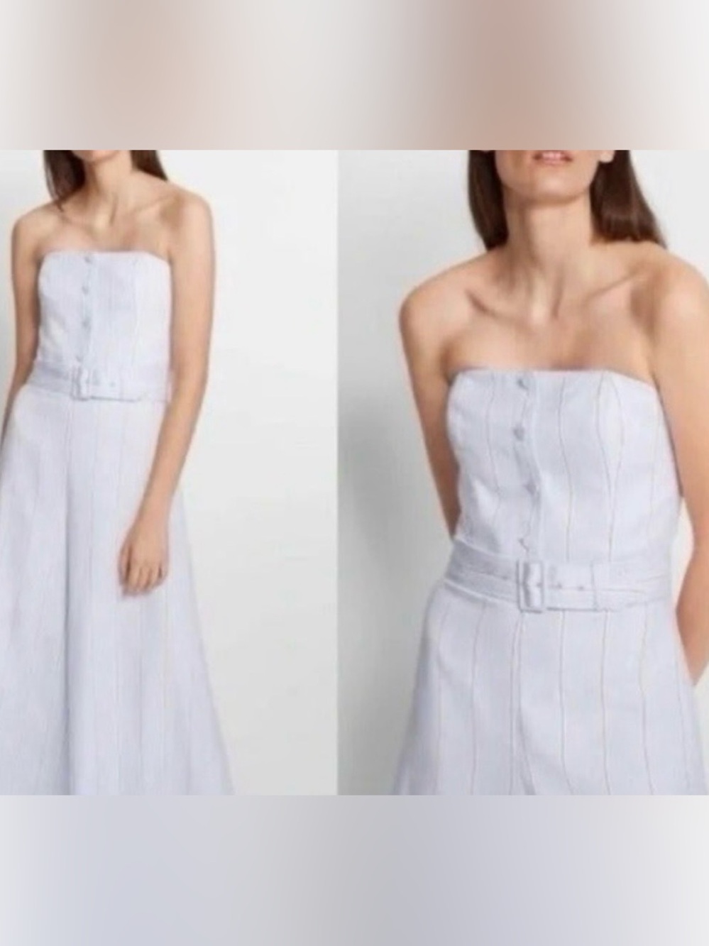Club Monaco Light Blue Striped Strapless Jumpsuit